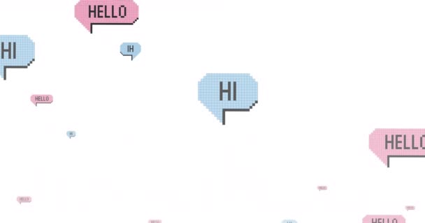 Animacja Wielu Hello Tekst Vintage Pęcherzyki Mowy Białym Tle Internetowe — Wideo stockowe