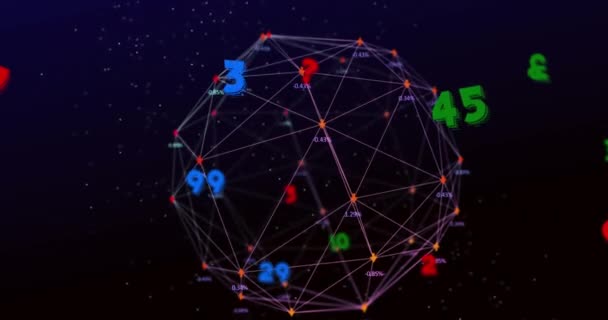 Animace Čísel Přes Web Spojení Černém Pozadí Globální Věda Technologie — Stock video