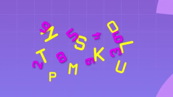 Animation Letters Numbers Purple Background Global Science Technology Digital Interface — Stock Video