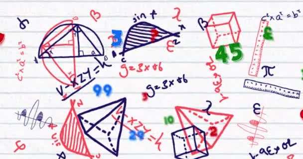 Animatie Van Zwevende Getallen Wiskundige Vergelijkingen Witte Achtergrond Mondiaal Concept — Stockvideo
