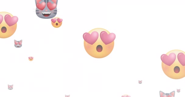 Animación Múltiples Iconos Emoji Con Ojos Corazón Sobre Fondo Blanco — Vídeo de stock