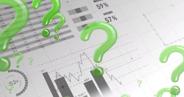 Animation Points Interrogation Verts Survolant Des Statistiques Enregistrées Sur Fond — Video