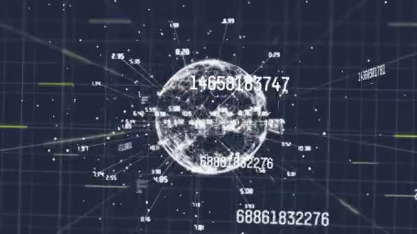 Animace Čísel Glóbu Tmavém Pozadí Globální Věda Technologie Koncepce Digitálního — Stock video