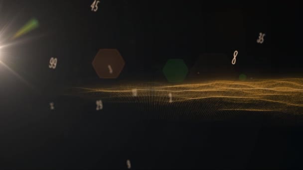 Siyah Zemin Üzerinde Rakamların Işık Izlerinin Animasyonu Küresel Bilim Teknoloji — Stok video