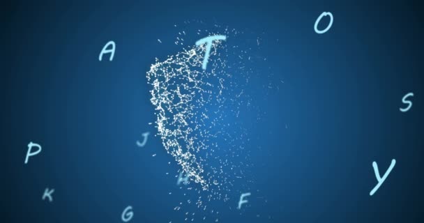 蓝色背景上的字母动画和连接盾 全球科学 技术和数字接口概念数字生成的视频 — 图库视频影像
