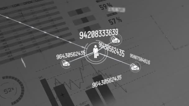 Animation Réseau Connexions Icônes Sur Traitement Des Données Scientifiques Concept — Video