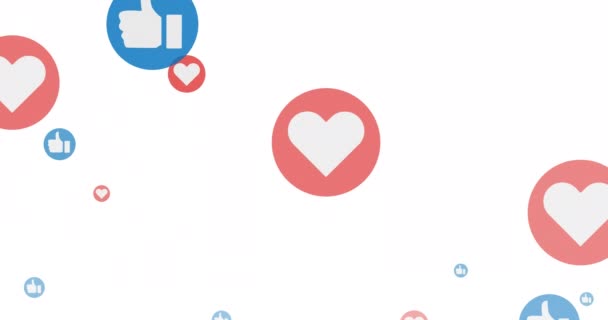 Animation Von Likes Und Liebe Social Media Ikonen Auf Weißem — Stockvideo