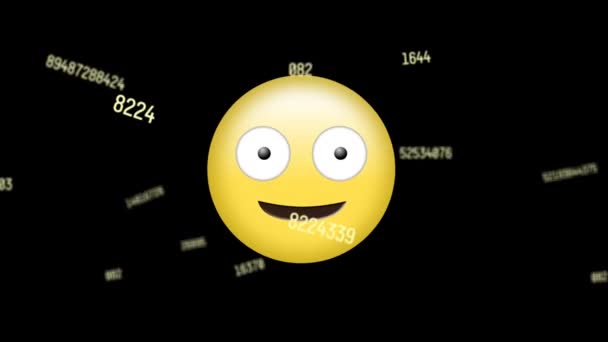 Animacja Ikony Emoji Cyfr Czarnym Tle Globalna Koncepcja Nauki Technologii — Wideo stockowe