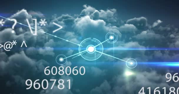 在多云的天空上动画科学的数据处理和连网 全球科学 技术和数字接口概念数字生成的视频 — 图库视频影像