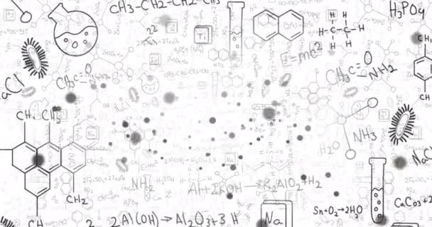 Анимация Паутины Связей Над Математическими Уравнениями Химическими Иконками Белом Фоне — стоковое видео