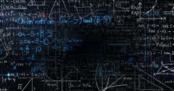 Animación Ecuaciones Matemáticas Sobre Fondo Negro Concepto Global Ciencia Tecnología — Vídeo de stock