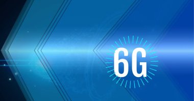 Arkaplanda parlayan mavi okları tarayan 6G metin kompozisyonu. küresel ağlar, bağlantılar ve veri işleme konsepti dijital olarak oluşturulmuş resim.