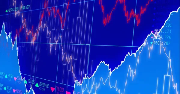 Samenstelling Van Financiële Gegevensverwerking Blauwe Achtergrond Mondiaal Bedrijfs Financieel Technologieconcept — Stockfoto
