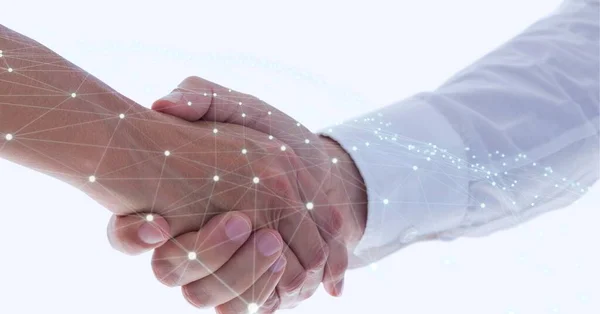 Δίκτυο Συνδέσεων Για Επιχειρηματία Και Επιχειρηματία Που Σφίγγουν Χέρι Λευκό — Φωτογραφία Αρχείου