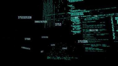 Siyah arka planda bilimsel veri işleme animasyonu. küresel bilim, teknoloji ve dijital arayüz kavramı dijital olarak oluşturulmuş video.