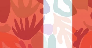 Kırmızı alışveriş torbalarına yazılan yüzde 50 indirimli animasyon soyut şekiller arka planında. Retro perakende ve tasarruf konsepti dijital olarak oluşturulmuş video.