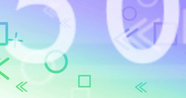 Mordan yeşil arka plana geometrik şekiller üzerinde% 50 'lik tekrarlanan metin animasyonu. alışveriş, perakende ve tasarruf konsepti dijital olarak oluşturulmuş video.