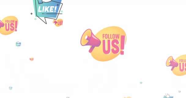 Animation Von Follow Und Wie Text Und Social Media Symbole — Stockvideo