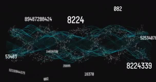 Animation Des Netzes Von Verbindungen Und Zahlen Auf Schwarzem Hintergrund — Stockvideo