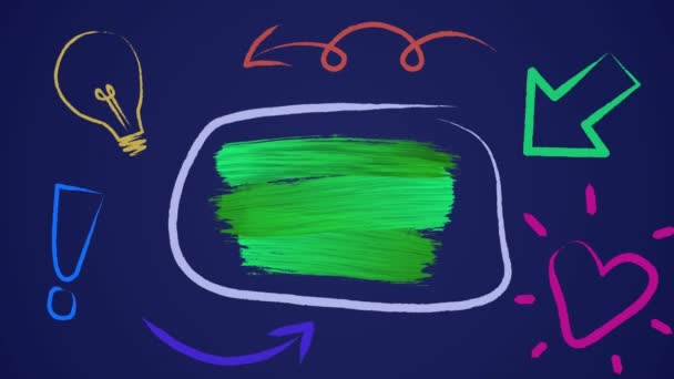 緑のペンキのストロークとコピースペース 紫色の手描きのアイコンと音声バブルのアニメーション コミュニケーションとカラーコンセプトをデジタルで生成し — ストック動画