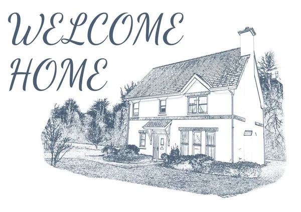 Composition Welcome Home Text House White Background Welcoming Note Travelling — Stock Photo, Image