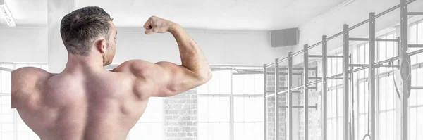 Bodybuilder Spänner Ryggmusklerna Med Gym Bakgrunden Fitness Koncept Digitalt Genererad — Stockfoto