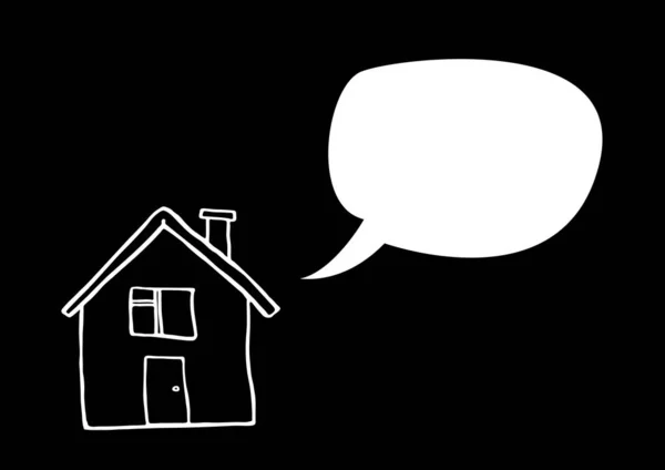 Illustration White Outlined House Speech Bubble Copy Space Black Background — Stock Photo, Image