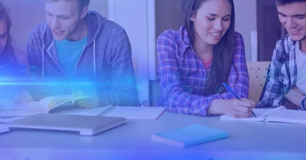 Composition Male Female Students Studying Together Blue Glow Education Development — Stock Photo, Image