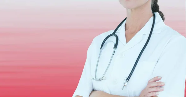 Sammansättning Mittsektionen Kvinnlig Läkare Labbrock Och Stetoskop Med Kopieringsutrymme Medicin — Stockfoto