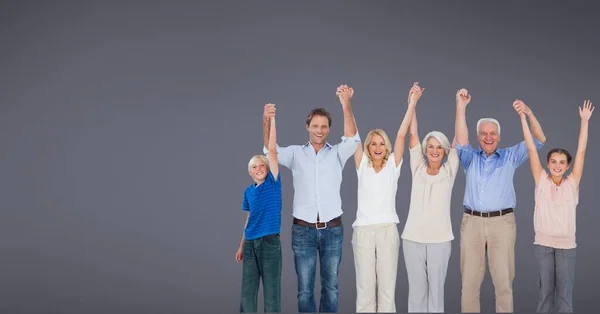 Família Caucasiana Feliz Três Gerações Mãos Com Espaço Cópia Fundo — Fotografia de Stock