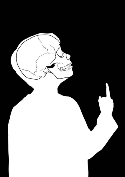 Illustration Human Silhouette Pointing Skull Visible Copy Space Black Background — Stock Photo, Image