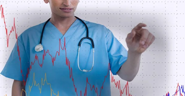 Monitor Frecuencia Cardíaca Través Red Contra Las Trabajadoras Salud Tocando — Foto de Stock