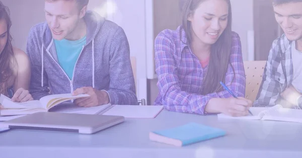 Composition Male Female Students Studying Together White Glowing Light Education — Stock Photo, Image