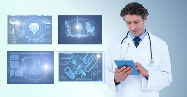 Composição Médico Masculino Usando Tablet Telas Com Processamento Dados Médicos — Fotografia de Stock