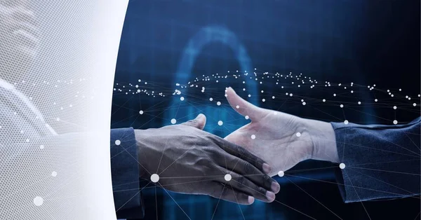 Rede Conexões Meio Seção Empresário Empresária Apertando Mãos Conceito Global — Fotografia de Stock