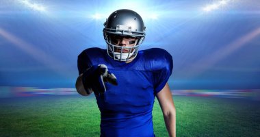 Ragbi sahasında erkek rugby oyuncusunun kompozisyonu. spor, fitness ve aktif yaşam tarzı konsepti dijital olarak oluşturulmuş görüntü.