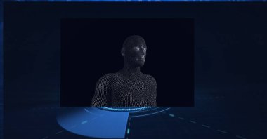 İkili kodlama ile oluşturulan insan vücudunu taramanın içeriği. küresel bilim, teknoloji ve veri işleme kavramı dijital olarak oluşturulmuş görüntü.