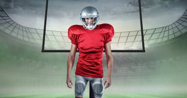 Ragbi sahasında erkek rugby oyuncusunun kompozisyonu. spor, fitness ve aktif yaşam tarzı konsepti dijital olarak oluşturulmuş görüntü.