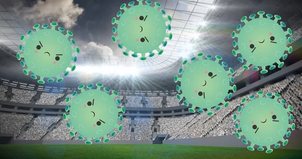 Composition Multiple Coronavirus Cells Stadium Sport Coronavirus Covid Pandemic Concept — Stock Photo, Image