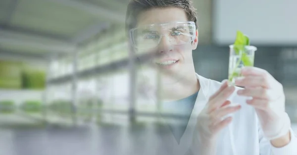 Composición Científico Masculino Sosteniendo Vaso Precipitados Con Planta Laboratorio Con —  Fotos de Stock