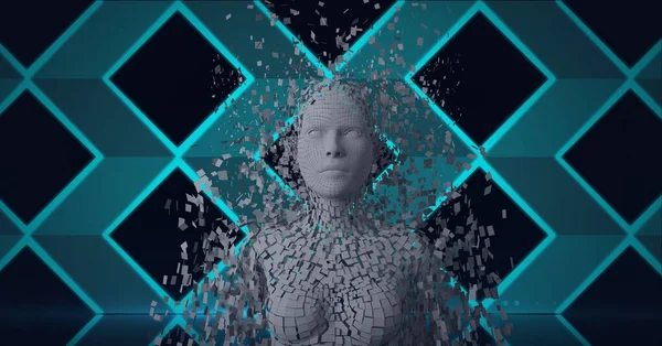 Composición Busto Humano Explosión Formado Por Partículas Grises Diamantes Verdes — Foto de Stock