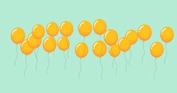 Composition Multiple Yellow Balloons Green Background Party Celebration Concept Digitally — Stock Photo, Image