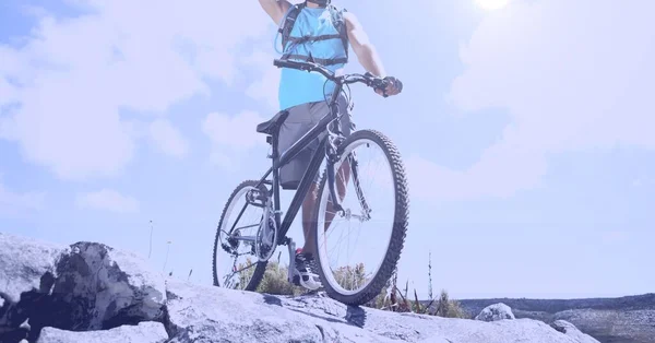 Samenstelling Van Een Laag Deel Van Mens Met Fiets Het — Stockfoto