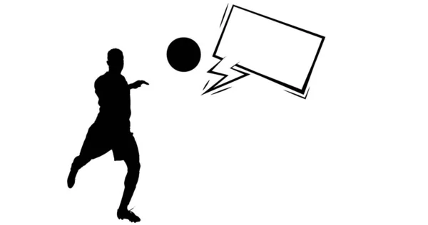 サッカー選手のシルエットとコピースペースとスピーチバブルの構成 スポーツイベントや競技のコンセプトをデジタルで生成し — ストック写真