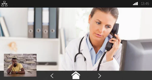 Composition Screen Female Doctor Online Consultation Global Online Medicine Technology — Stock Photo, Image