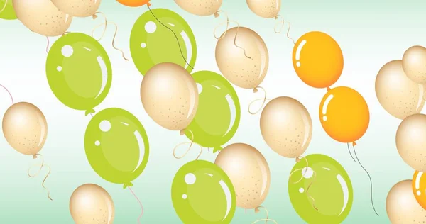 蓝色背景上的多个黄色和绿色气球的组成 派对和庆祝的概念数字生成的图像 — 图库照片