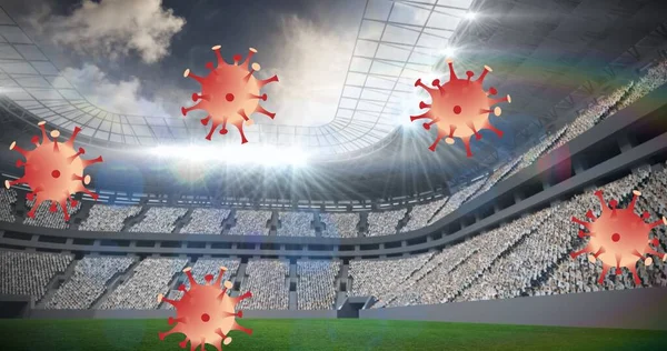 Composición Múltiples Células Coronavirus Sobre Estadio Deporte Durante Coronavirus Covid —  Fotos de Stock