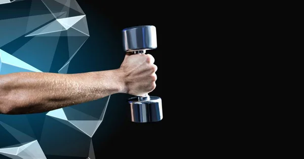 Composition Muscular Man Exercising Dumbbell Black Background Sport Fitness Active — Stock Photo, Image