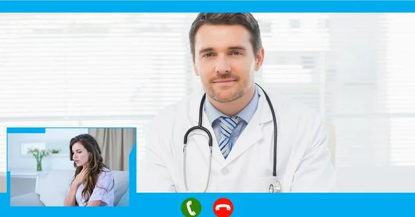 Composition Screen Male Doctor Online Consultation Global Online Medicine Technology — Stock Photo, Image
