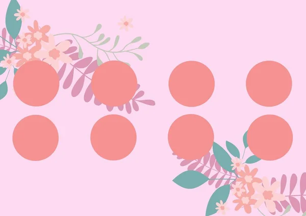 Composition Tropical Plant Elements Eight Pink Circles Pale Pink Background — Stock Photo, Image